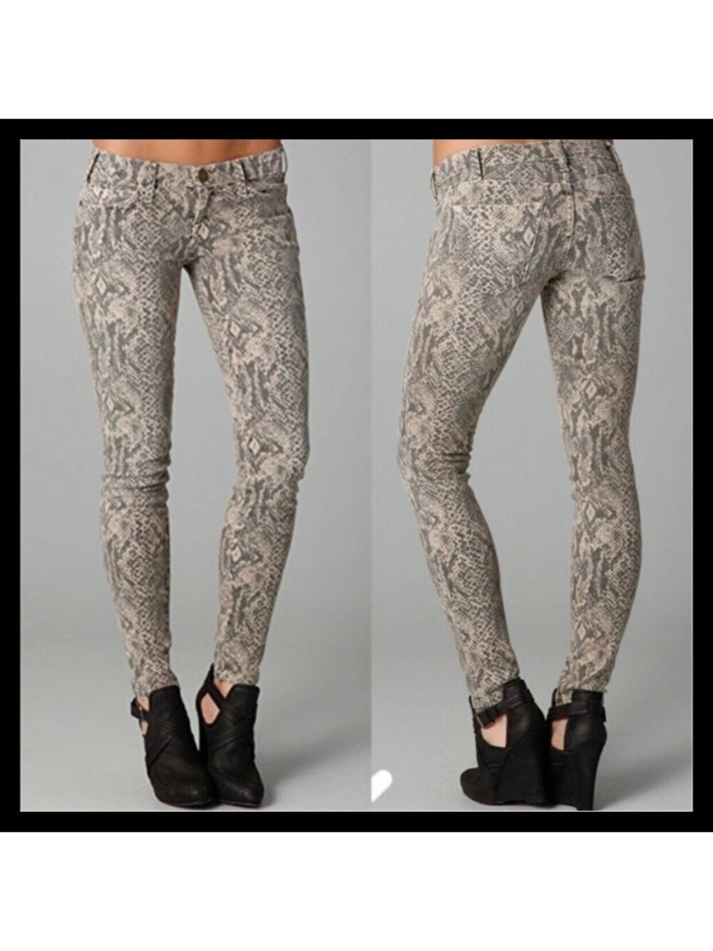 Current/Elliott Gray Snakeskin-Pattern Low-Rise Denim